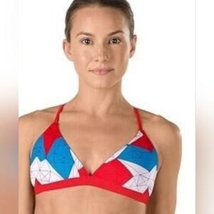 BNWT Speedo 4th Of July Geometric Triangle Bikini Top W/ Cross Cross Back Sz Med